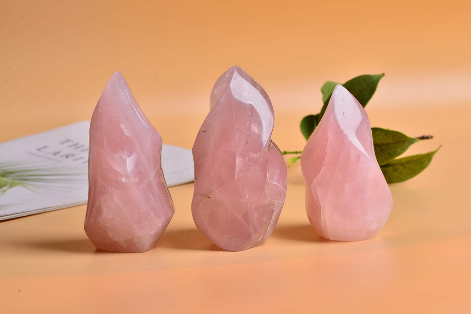 AMOYSTONE Rose Quartz Flame Tower, gift-ready presentation, a thoughtful present for crystal enthusiasts.