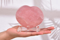 AMOYSTONE Rose Quartz Heart on stand for calm home display