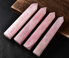 AMOYSTONE rose quartz obelisk on a calm desk for serenity in workspace