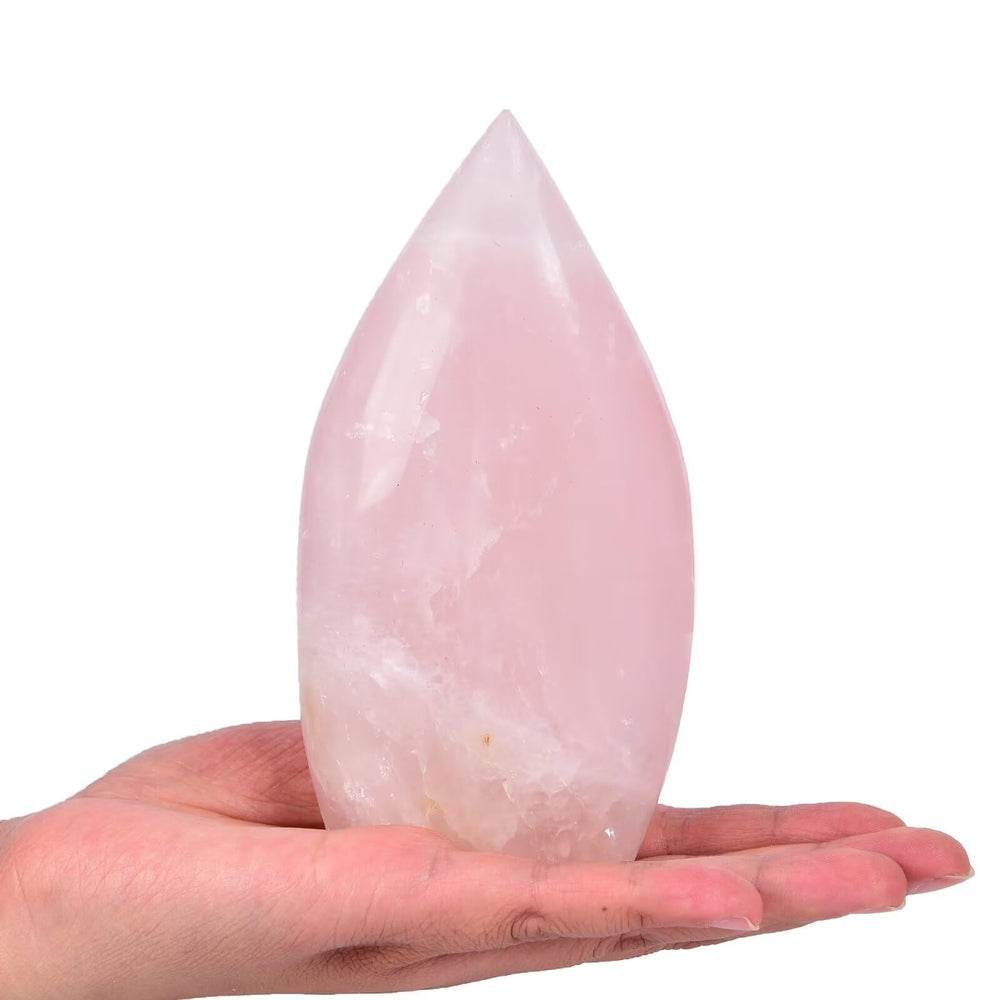 AMOYSTONE Rose Quartz tower displaying natural patterns for chakra work