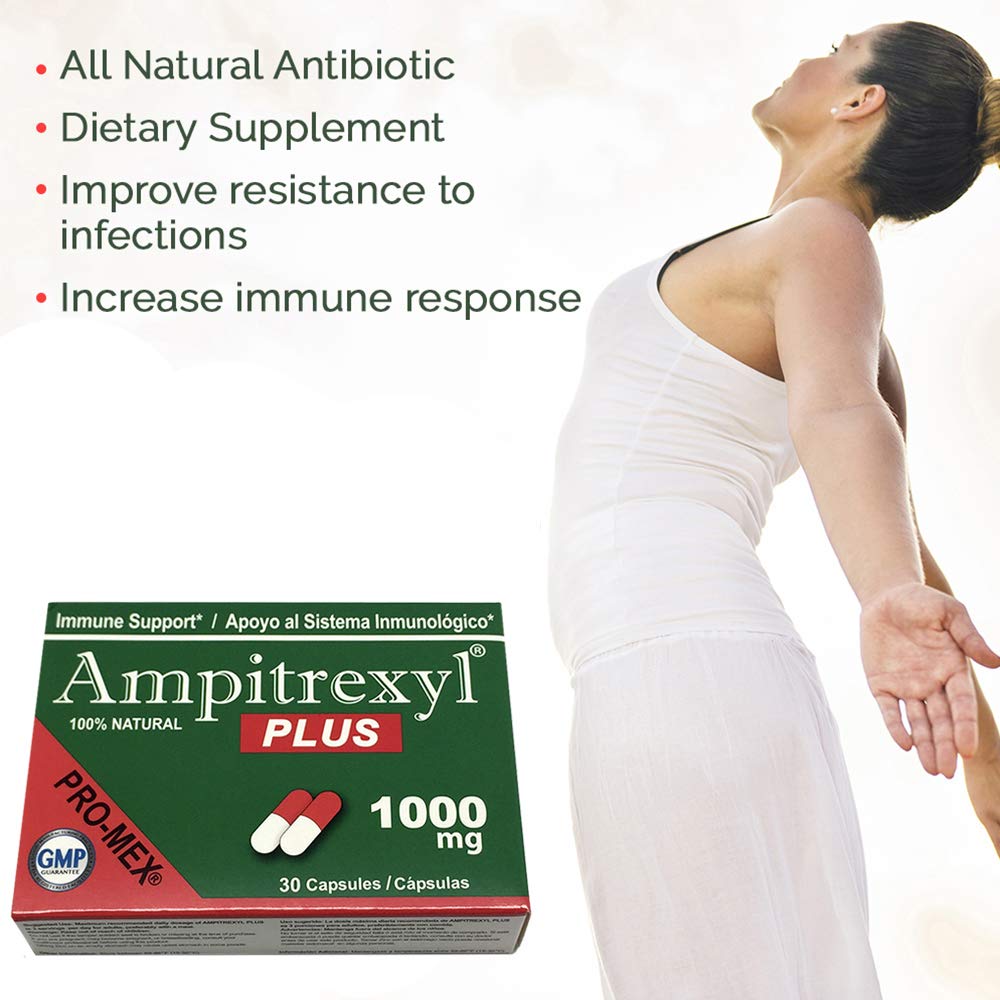 Ampitrexyl Plus packaging close-up highlighting 30 capsules