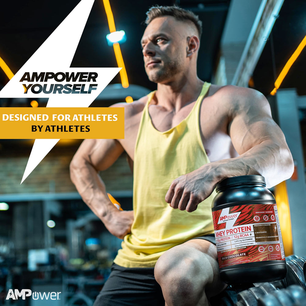AMPOWER Chocolate Whey Protein disperses smoothly in water or milk.