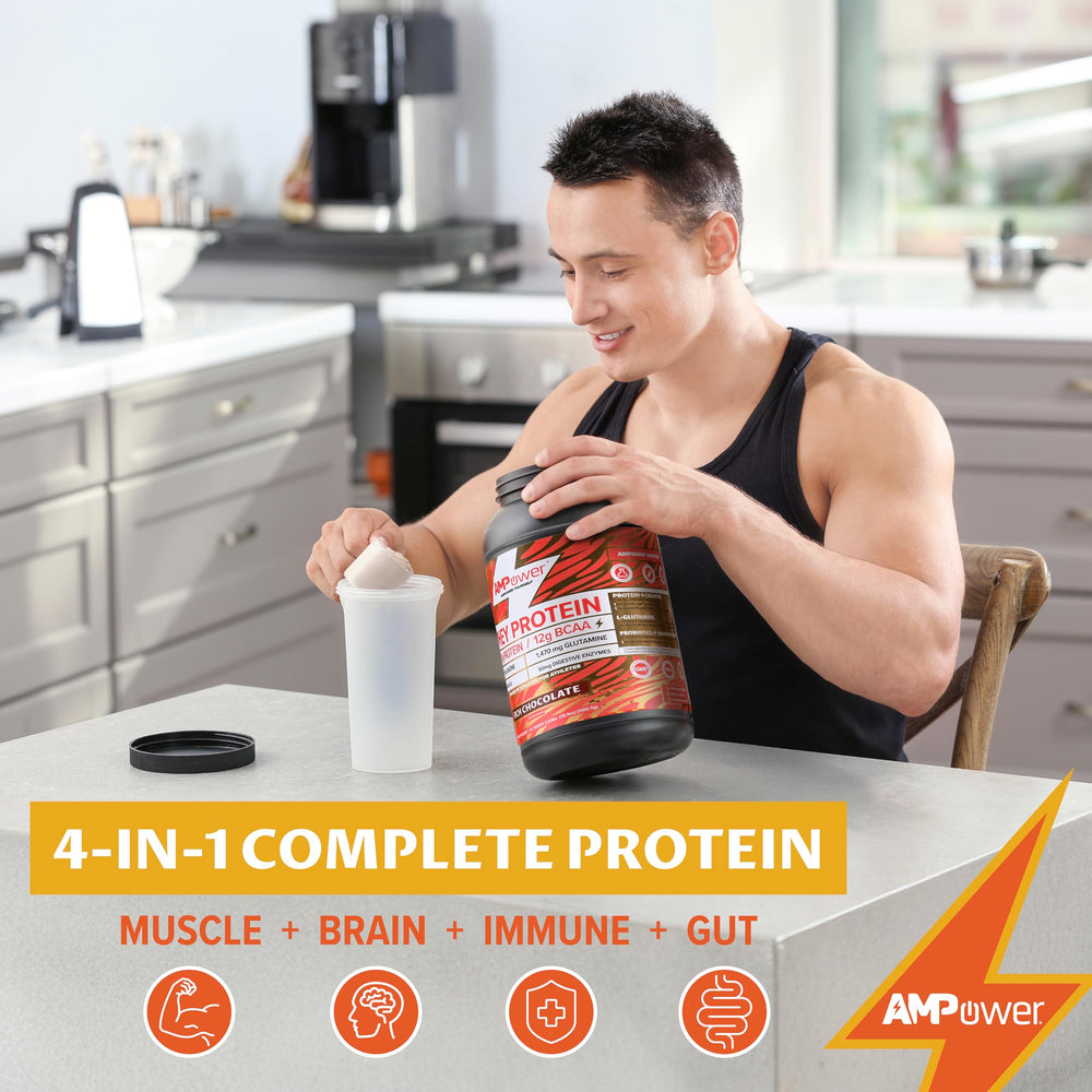 AMPOWER Chocolate Whey Protein shaker for convenient pre- or post-workout shakes.