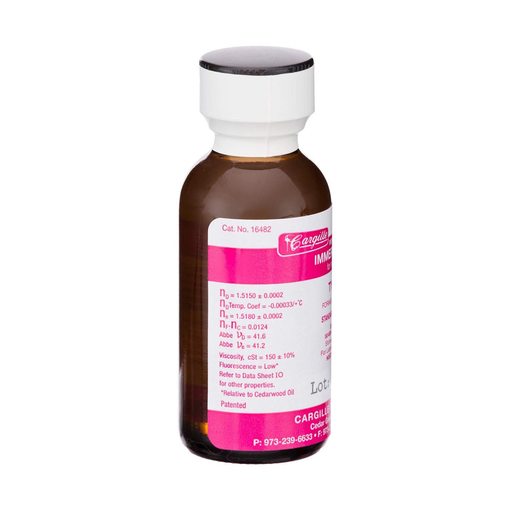 AmScope Type A immersion oil label close-up, 30 ml, for reliable microscopy prep.