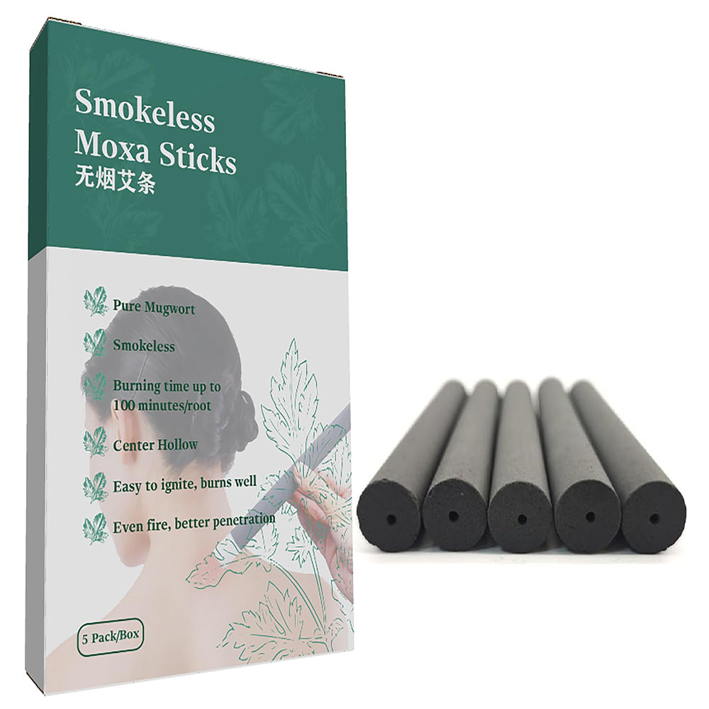 AMTOOCH Smokeless Moxa Sticks close-up reveals pure mugwort composition.