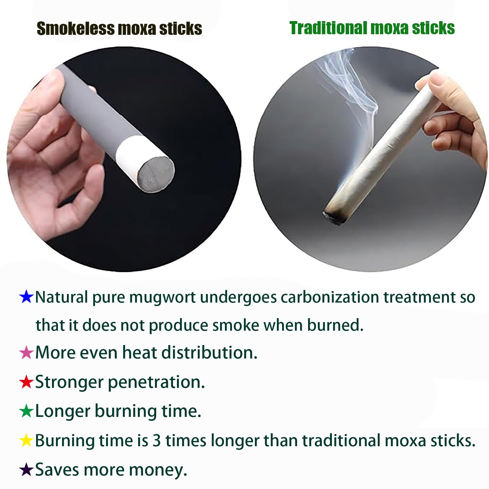 AMTOOCH Smokeless Moxa Sticks being lit for easy ignition.