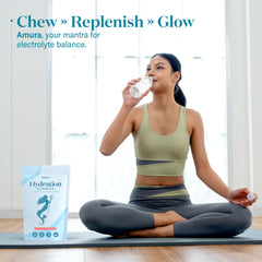 Amura Minerals electrolyte gummies close-up shows chewable format ideal for workouts and travel.