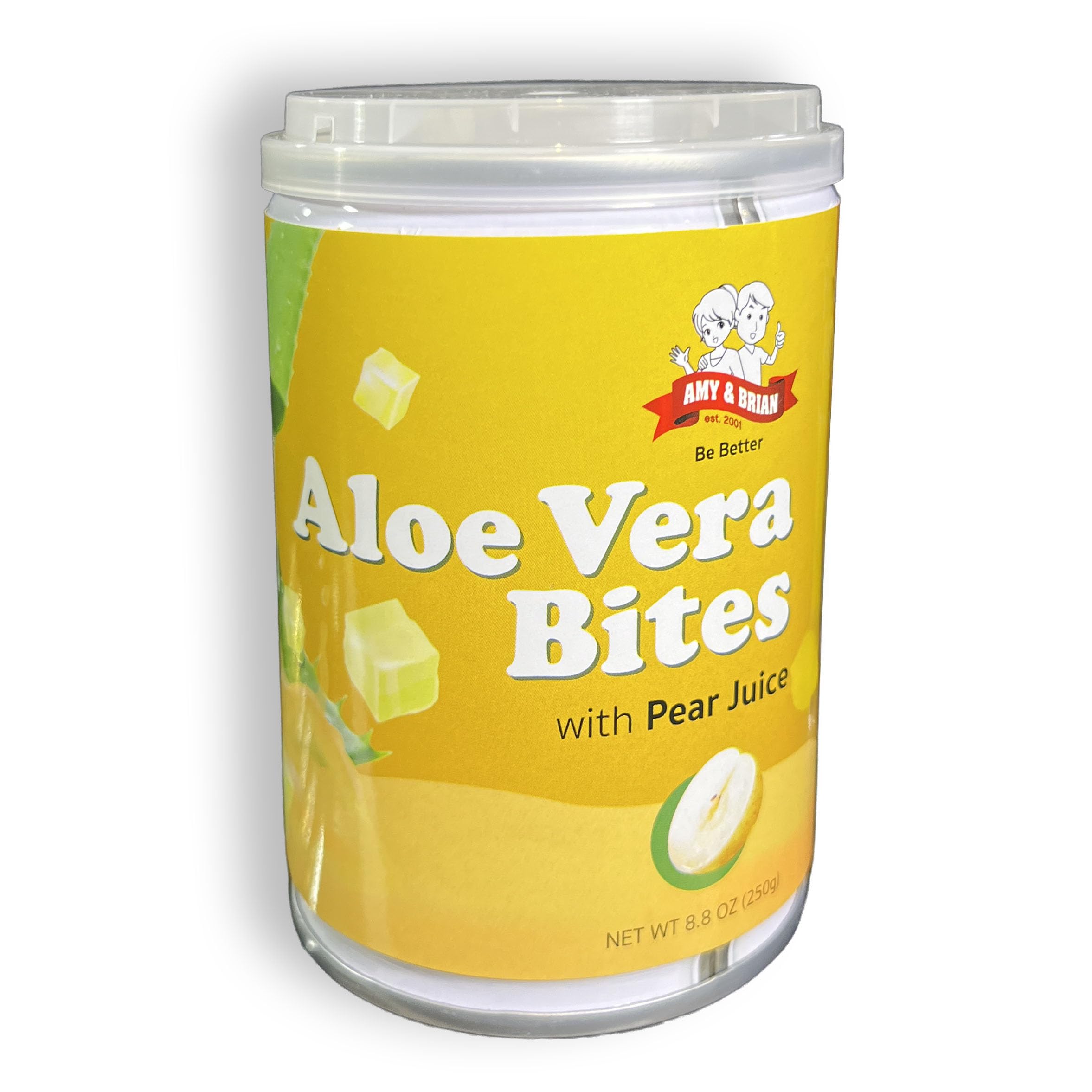 Amy & Brian Aloe Vera Bites Pear 250g package for a refreshing snack.