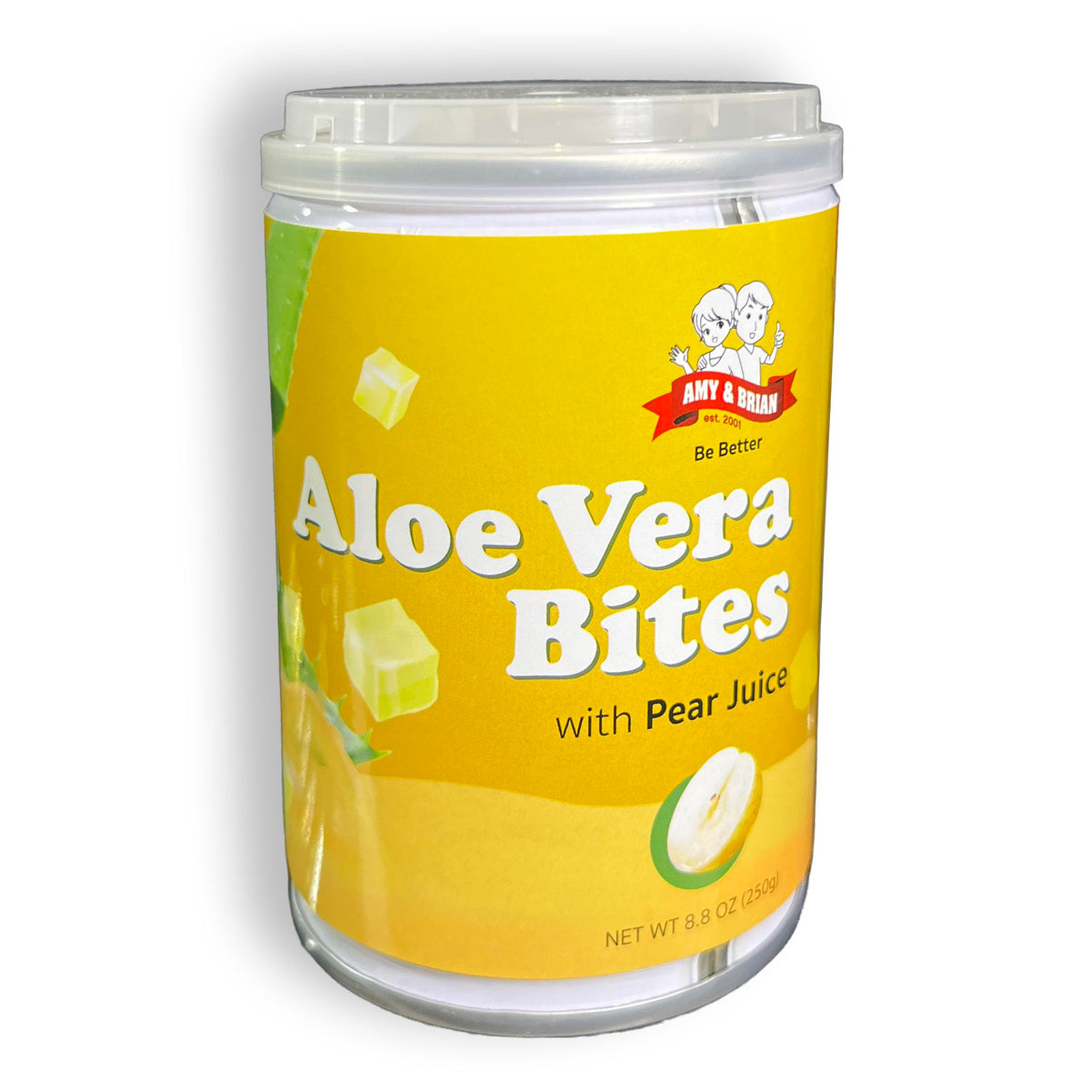 Amy & Brian Aloe Vera Bites Pear 250g package for a refreshing snack.