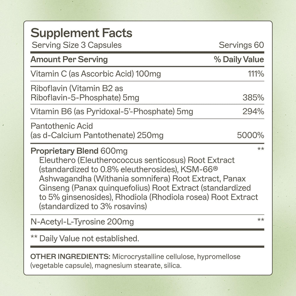 Amy Myers MD Adrenal Support capsules closeup highlighting herbal blend for stress resilience.