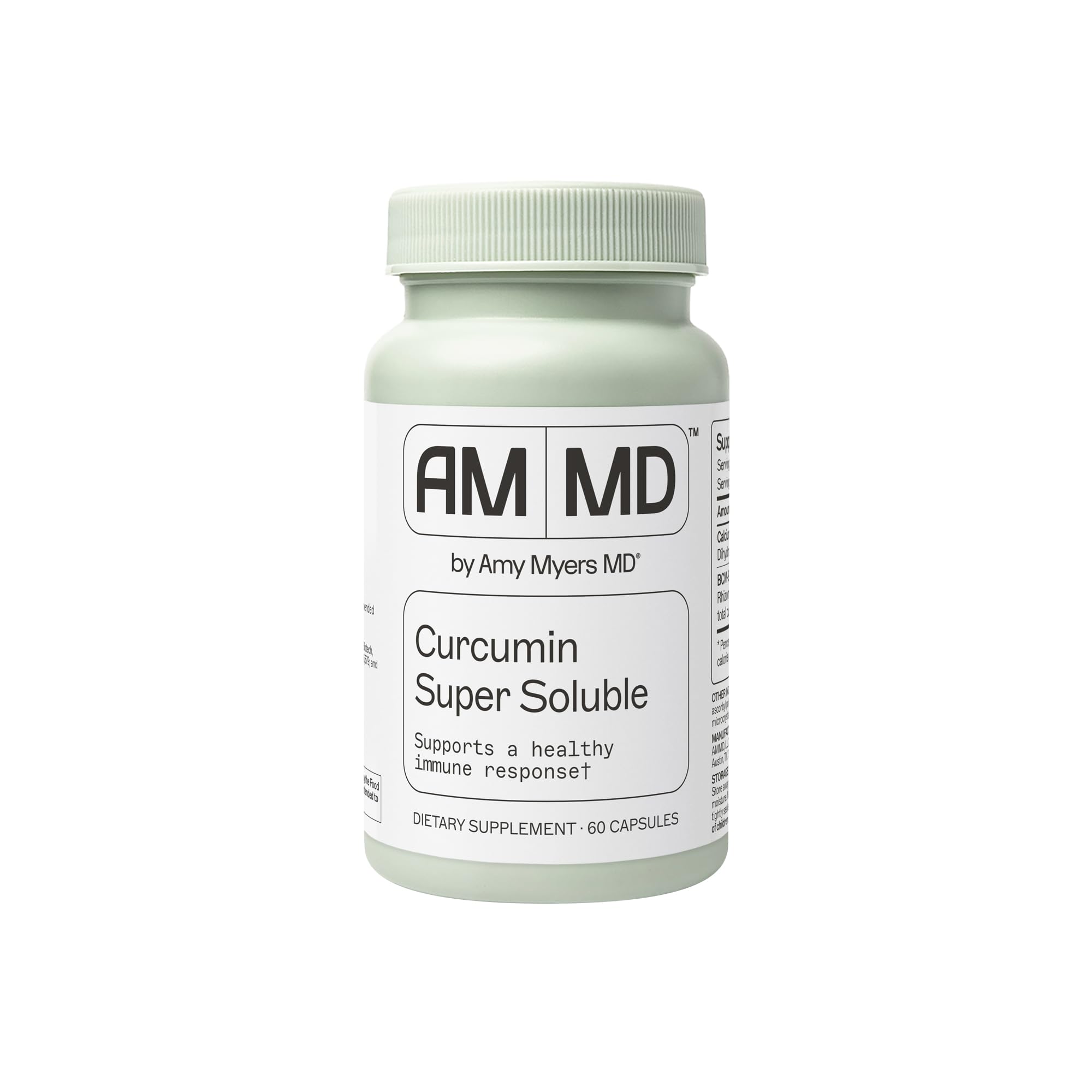Amy Myers MD Curcumin Super Soluble bottle front highlighting high bioavailability turmeric for immune support