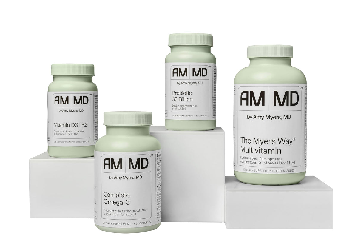 Amy Myers MD Essentials Bundle multivitamin bottle supports thyroid and adrenal function daily.