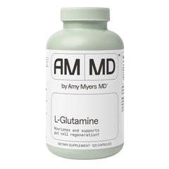 Amy Myers MD L-Glutamine Capsules bottle showing the gut support and digestion focus.