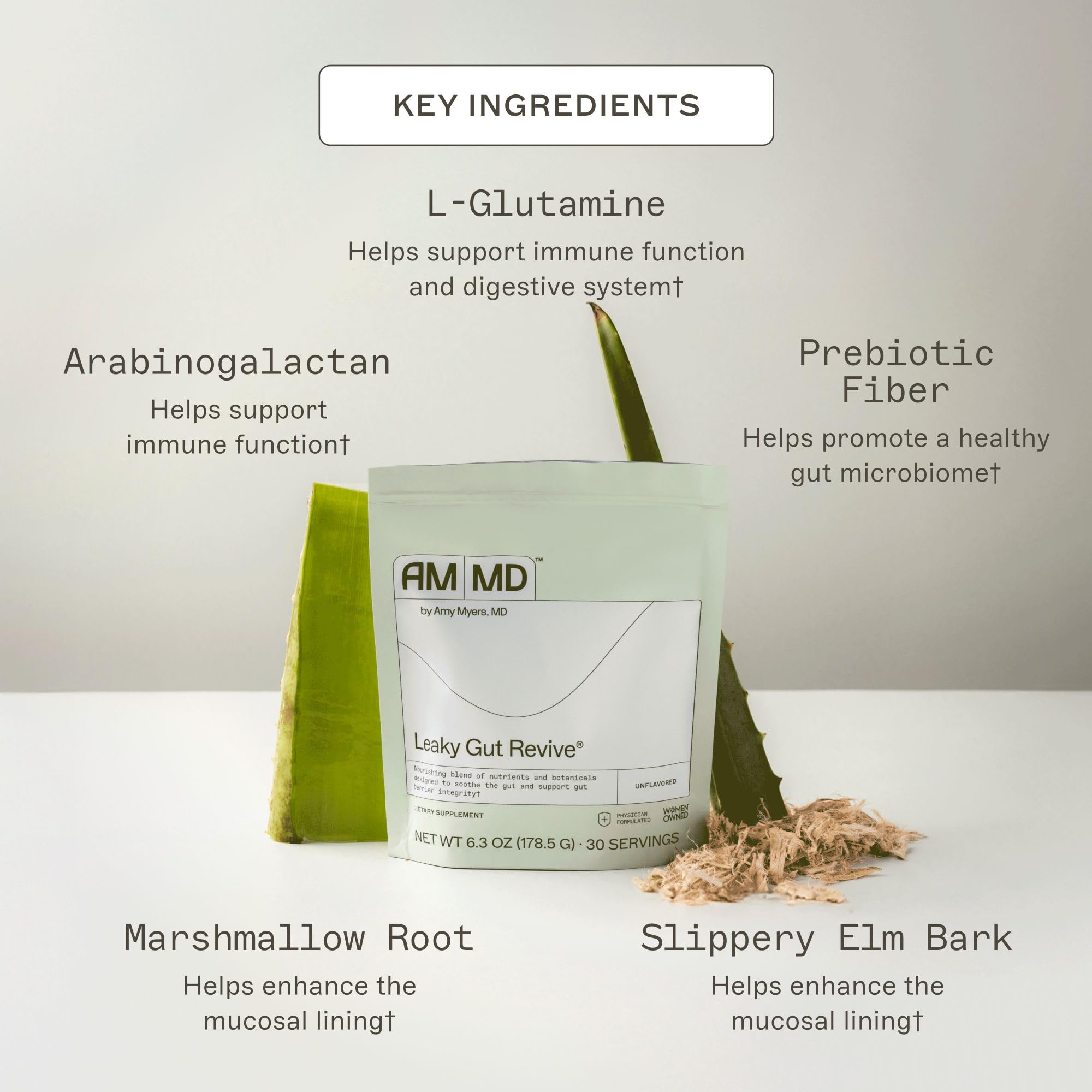 Amy Myers MD Leaky Gut Revive glass with water promotes daily digestive comfort.