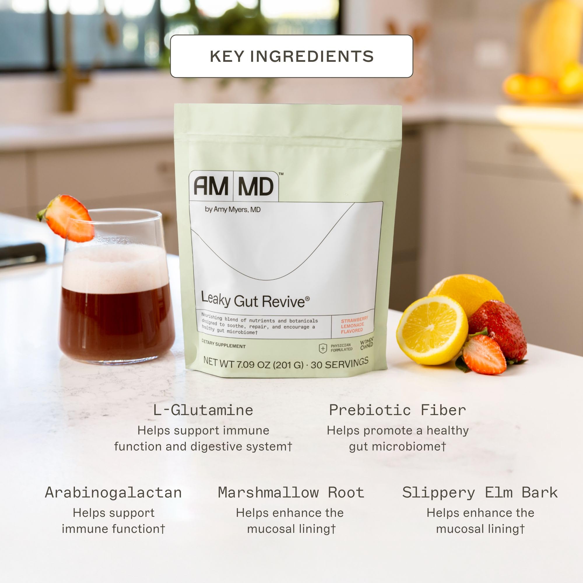 Strawberry Lemonade powder stirred in a glass for a pleasant daily ritual