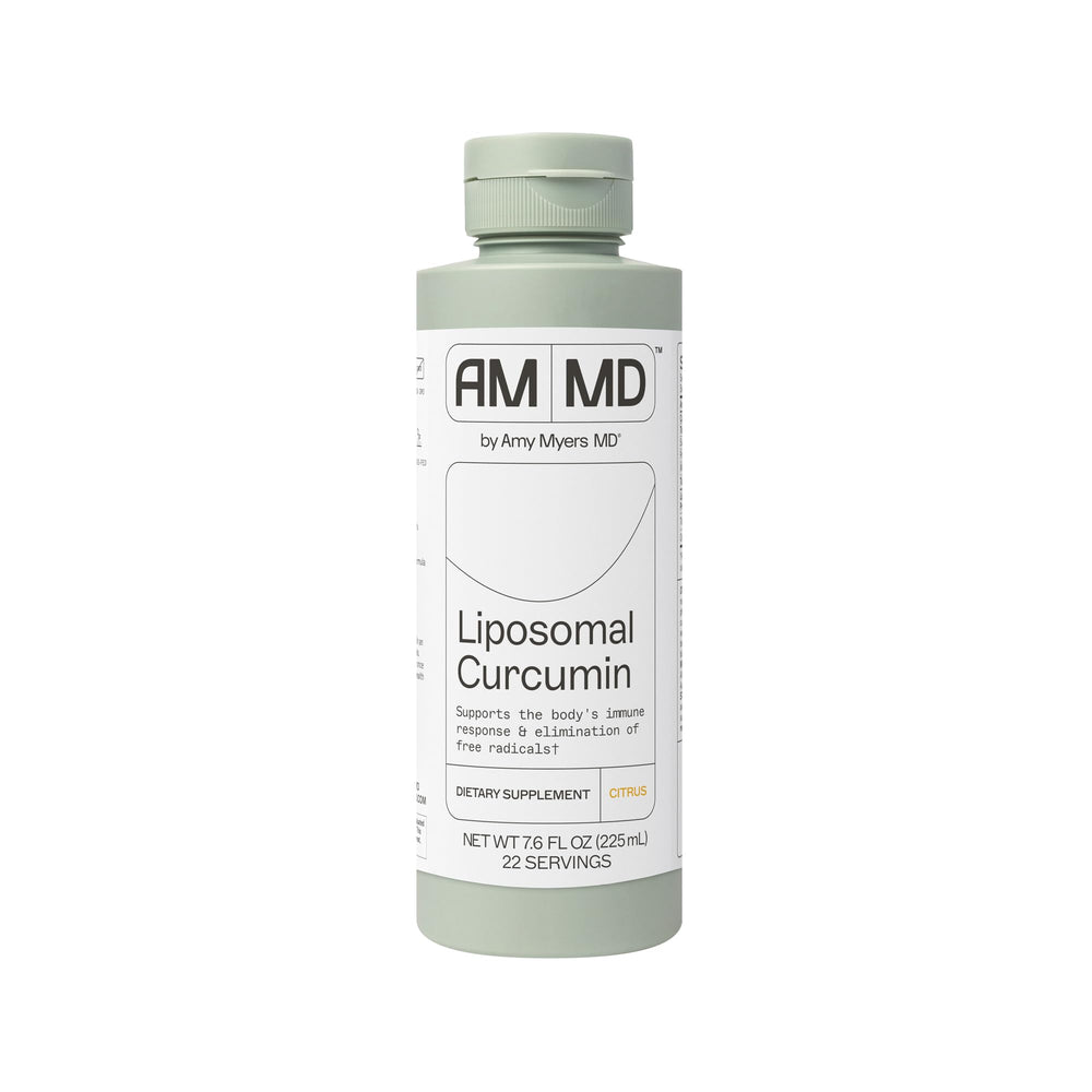 Amy Myers MD Liposomal Curcumin bottle close-up highlighting immune and digestive support