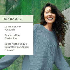 Amy Myers MD Liver Support bottle pour demonstrates easy dosing for daily use.