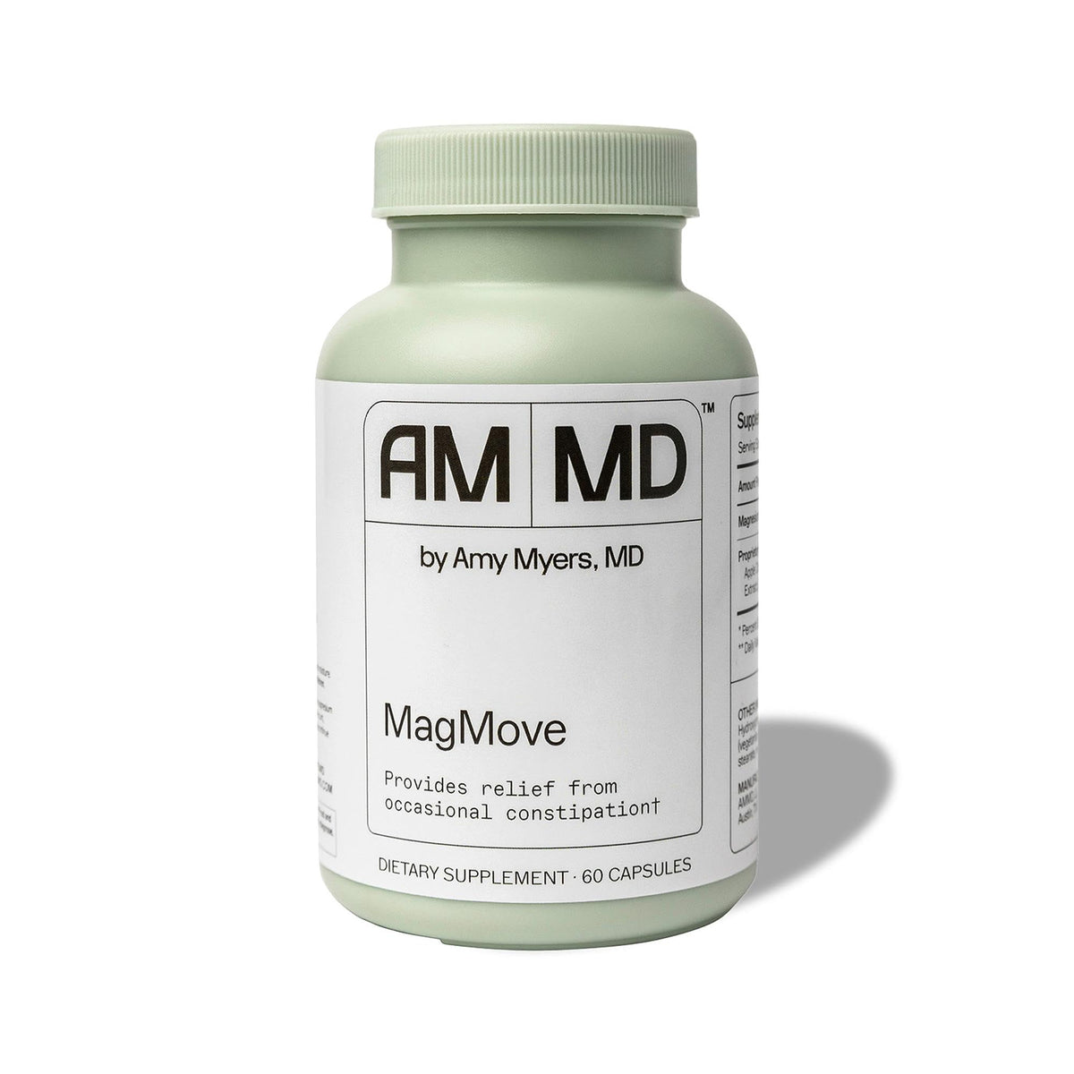 Amy Myers MD MagMove bottle front showing magnesium formula for regularity.