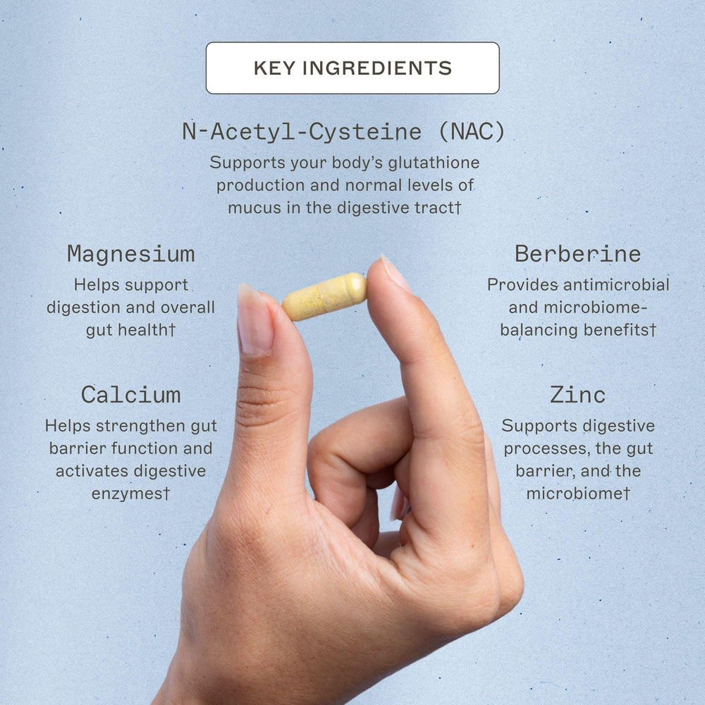 Amy Myers MD Microb-Clear capsules pouring into a glass for easy daily use.
