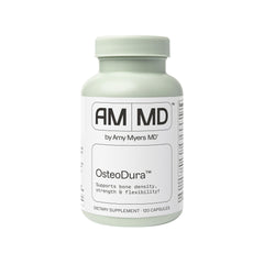 Amy Myers MD OsteoDura bottle front showing calcium with sea minerals for bone support