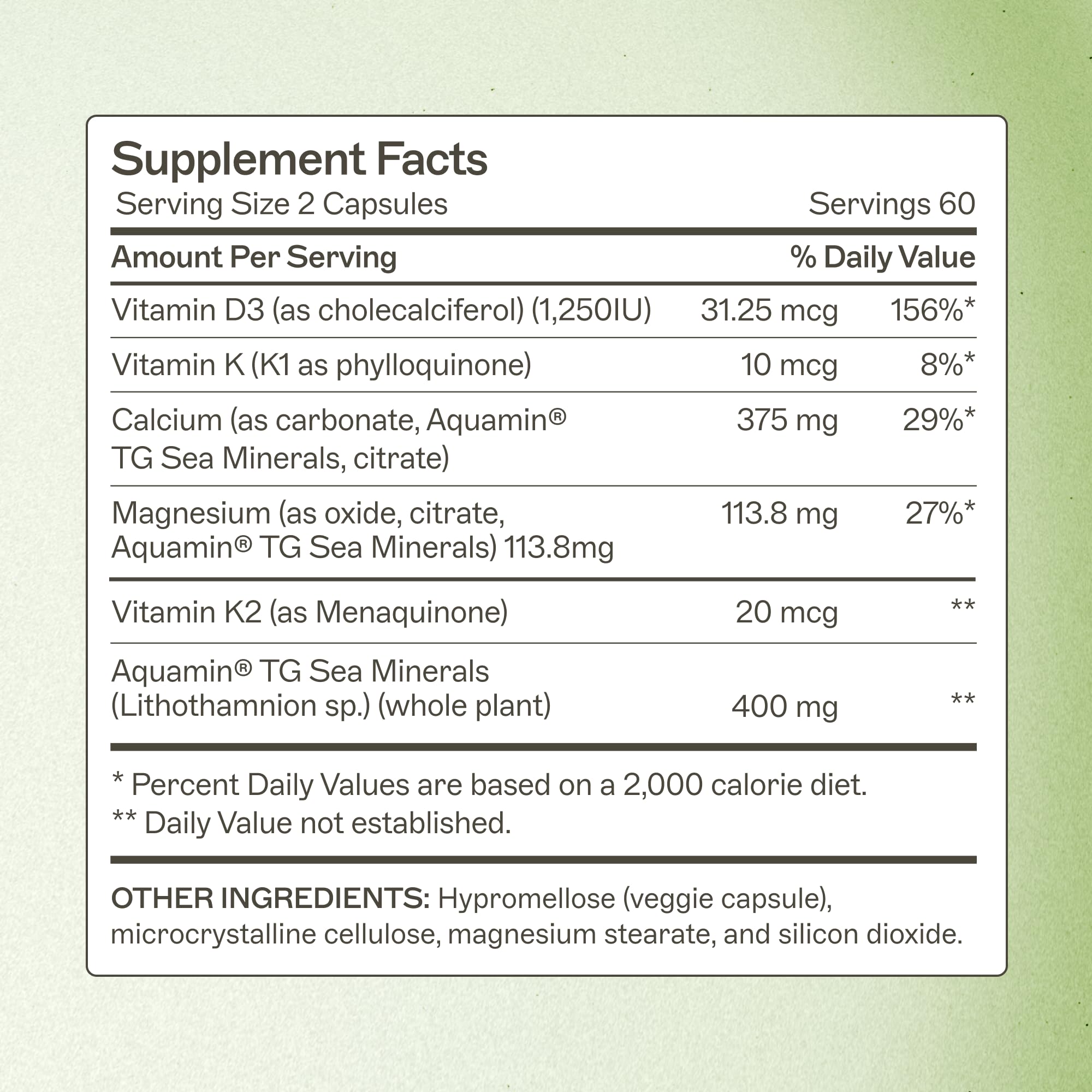 OsteoDura label close-up highlighting D3, K1, K2 for calcium delivery to bones