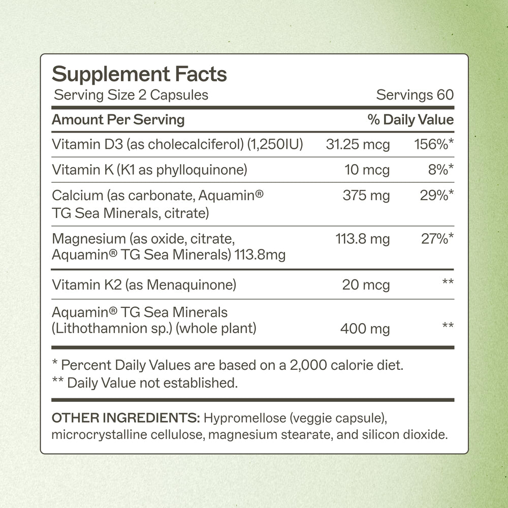 OsteoDura label close-up highlighting D3, K1, K2 for calcium delivery to bones