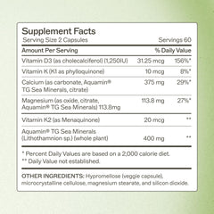 OsteoDura label close-up highlighting D3, K1, K2 for calcium delivery to bones