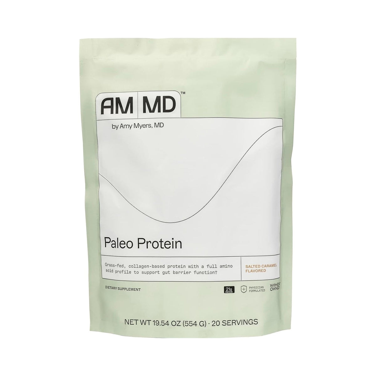 Amy Myers MD Paleo Protein Powder salted caramel tub for a smooth, satisfying daily shake.