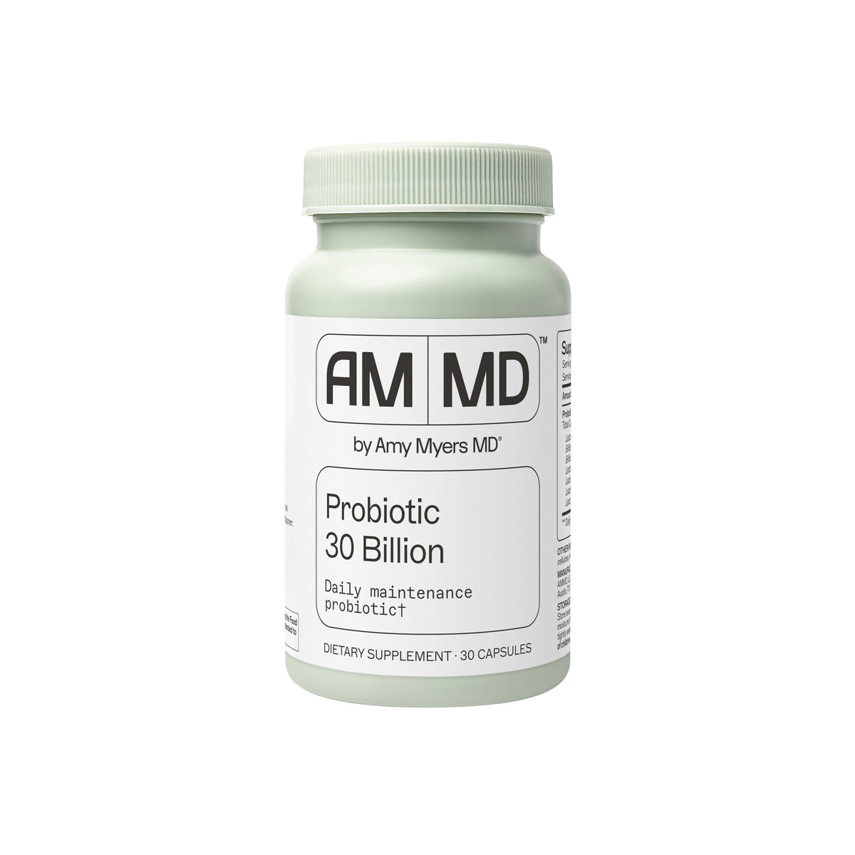Amy Myers MD Probiotics 30B bottle front promotes digestive balance and daily wellness.