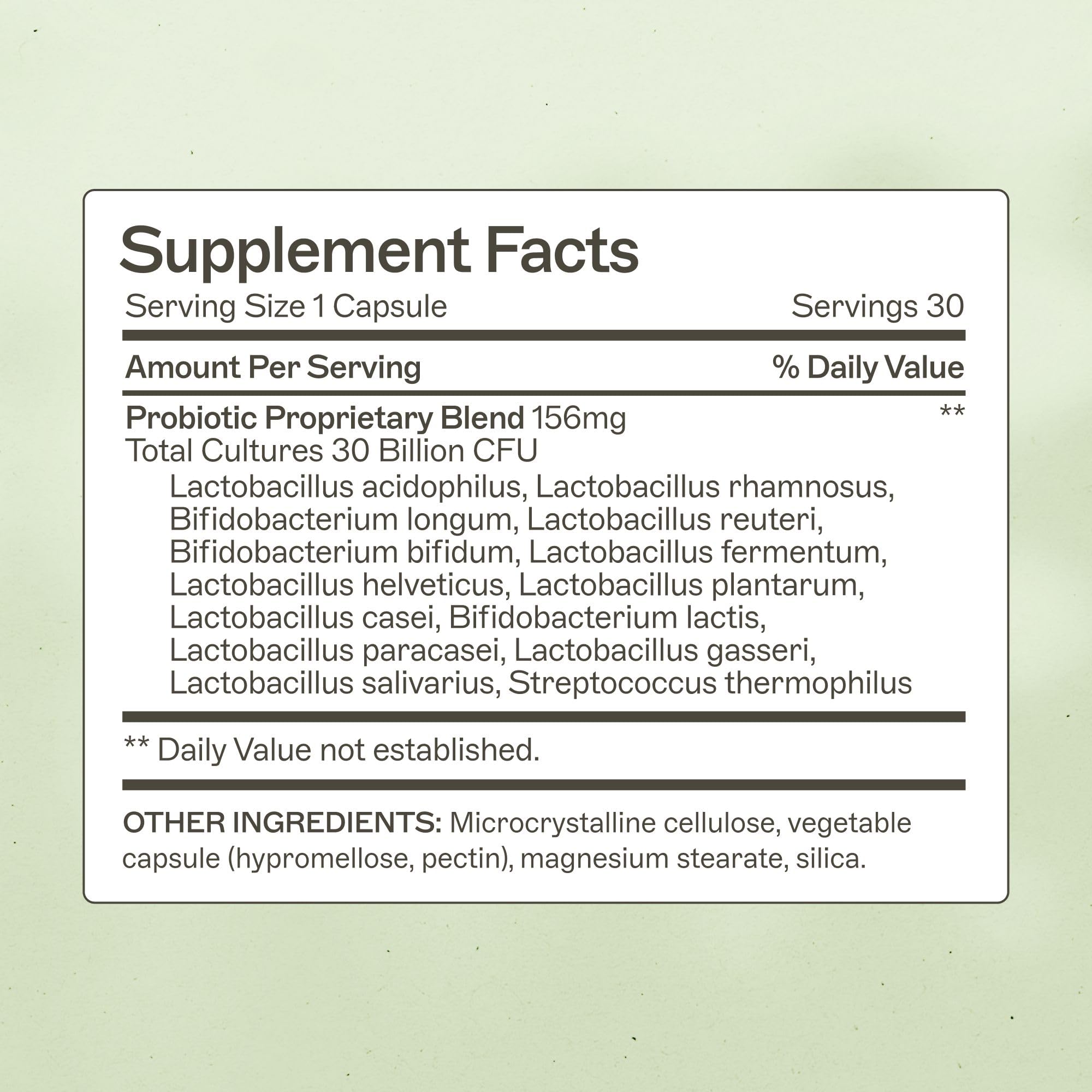 Amy Myers MD Probiotics 30B capsules closeup highlights 14 strains for gut diversity.