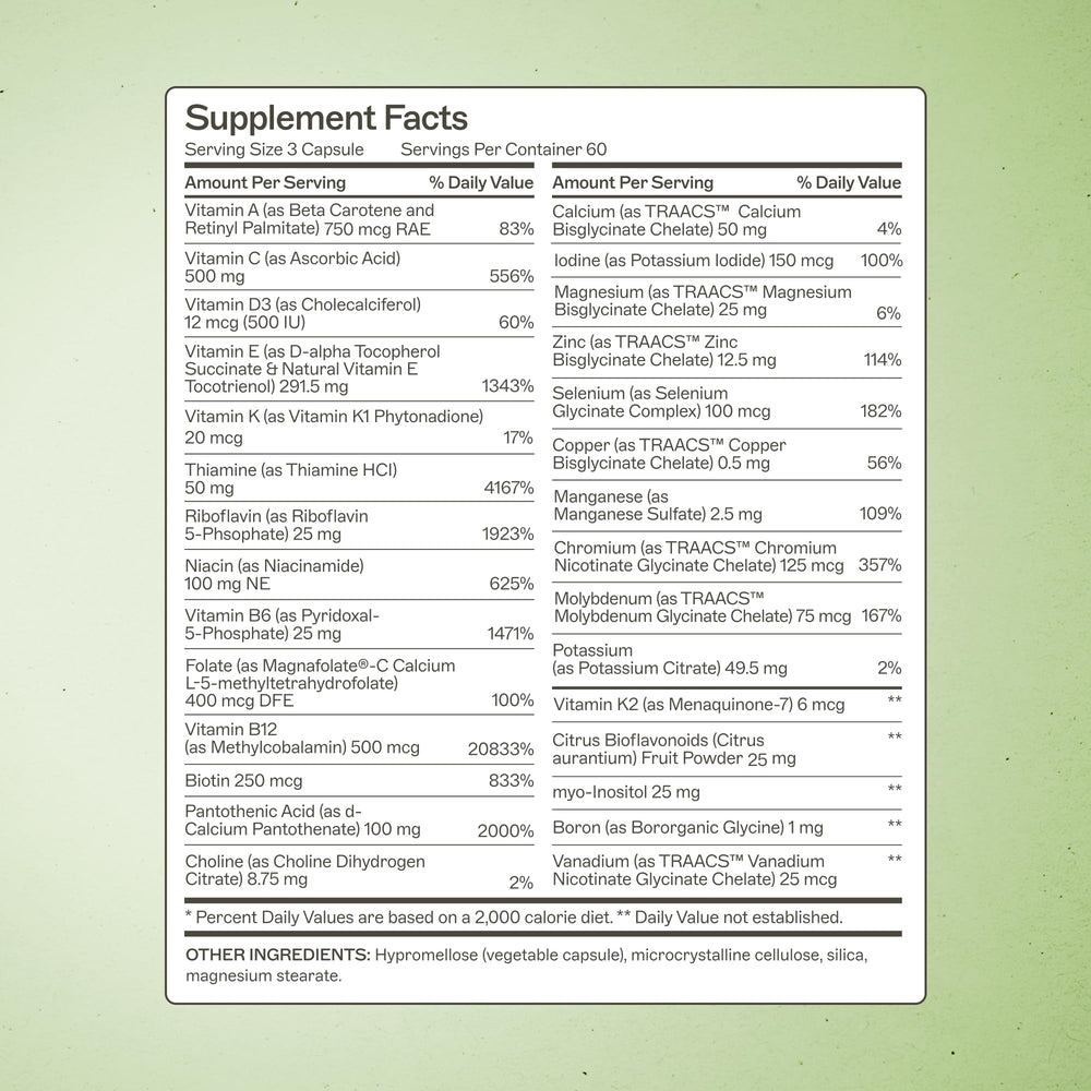Amy Myers MD The Myers Way Multivitamin label closeup showing gluten-free ingredients.