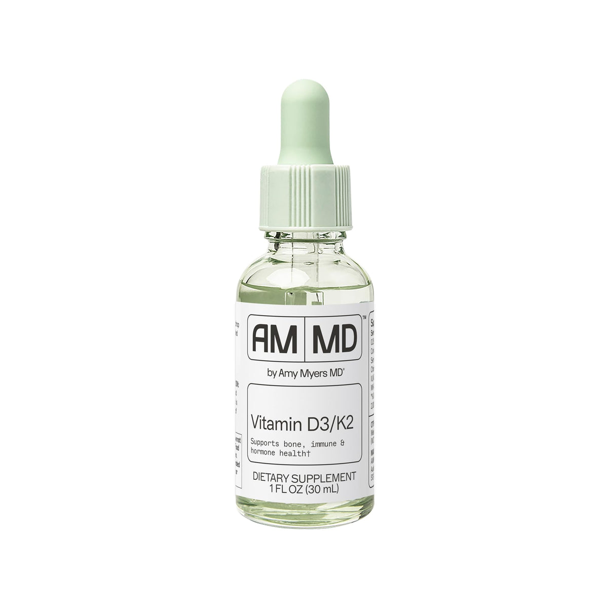 Amy Myers MD Vitamin D3/K2 Liquid bottle showing high-absorption formula for bone support