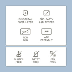 Amy Myers MD NeuroLive label back highlights gluten-free, dairy-free, soy-free attributes.