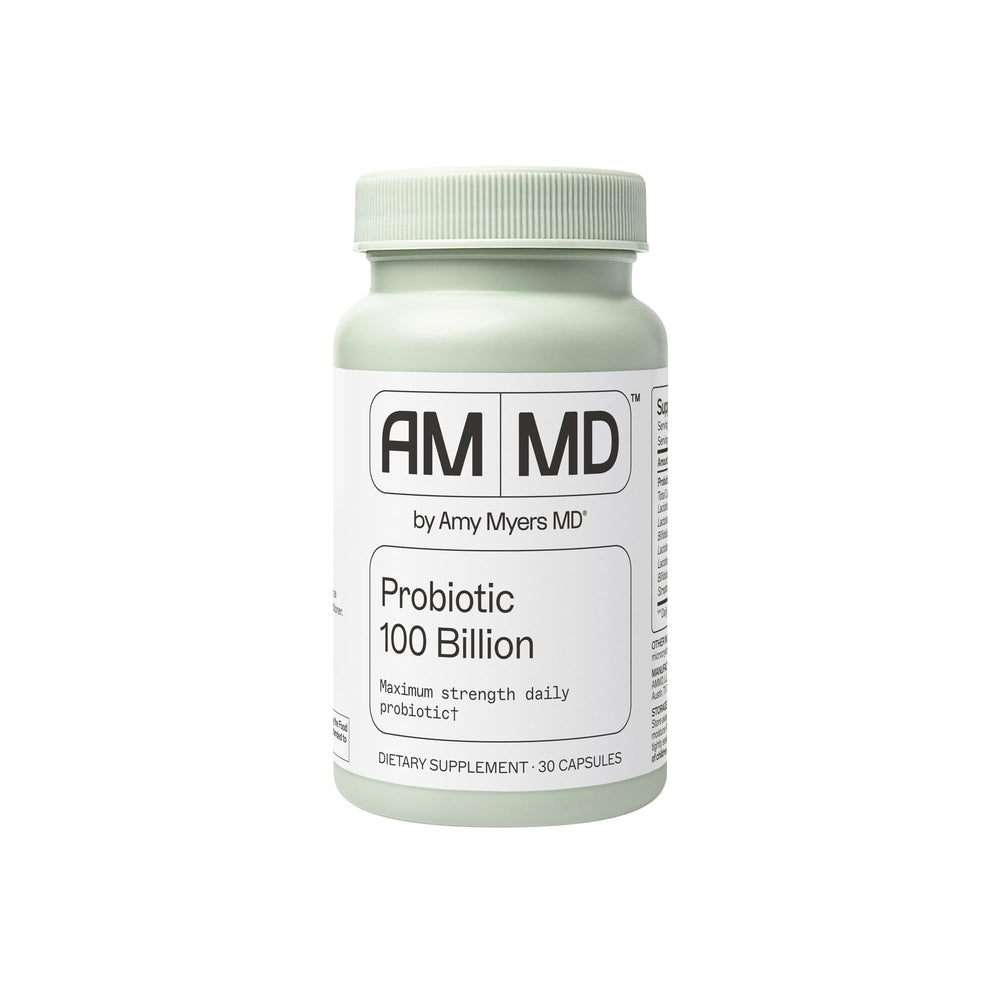 Amy Myers MD Probiotic Capsules 100 Billion bottle; supports gut balance and daily immune wellness.