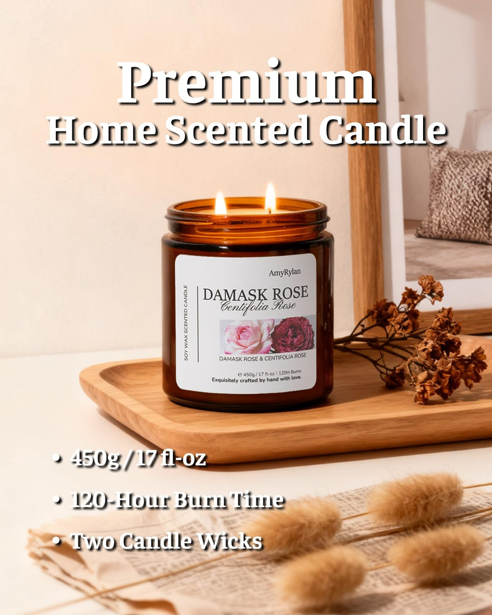 AMYRYLAN close-up of natural soy wax texture emphasizes clean burning.