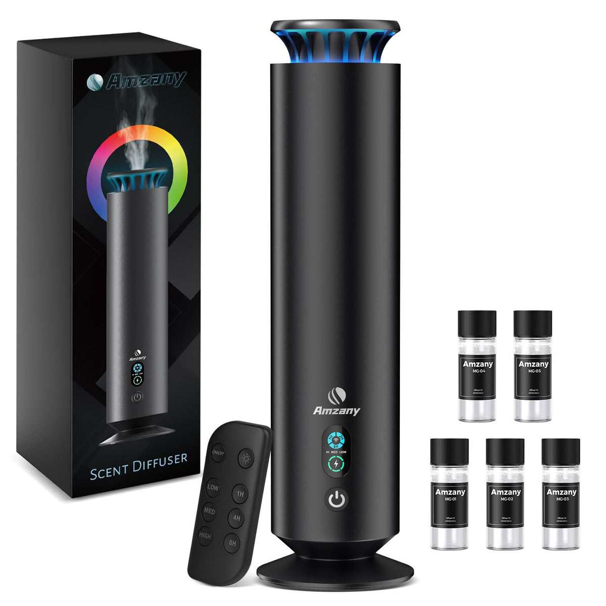 Amzany waterless diffuser kit with 7 lights enhances room ambience.