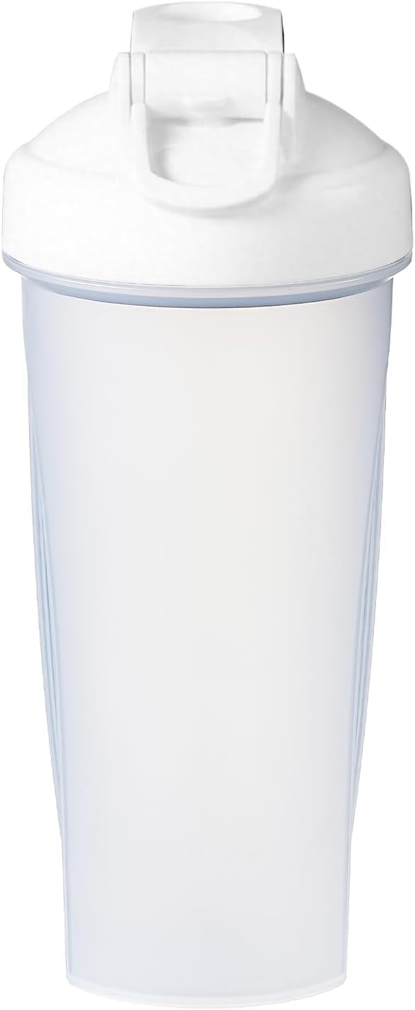 AMZCHEF Protein Shaker Bottle 600ml with clear body for precise ingredient tracking during workouts.