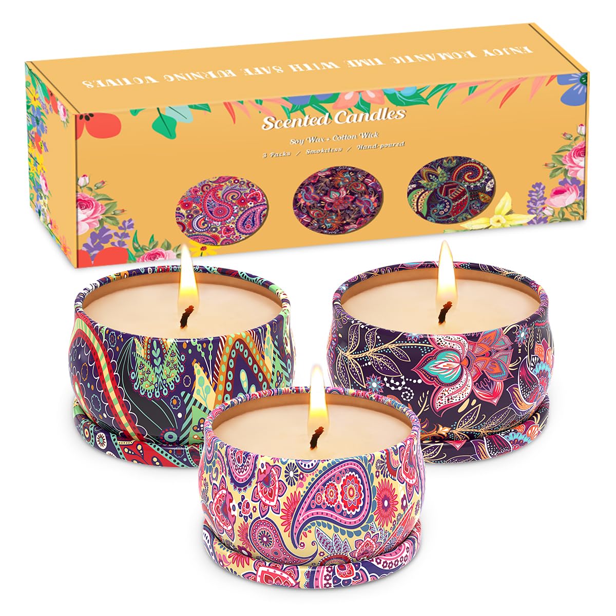 Amzwax Rose candle tin creating a calming floral atmosphere at home