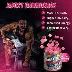 AMZXO Creatine Monohydrate Gummies raspberry close-up showing chewy texture and flavor.