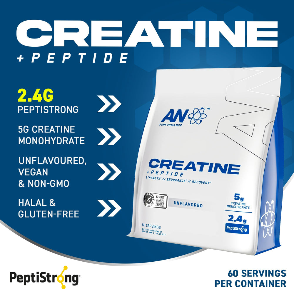 Scoop of AN Performance Creatine Monohydrate Peptide for consistent servings