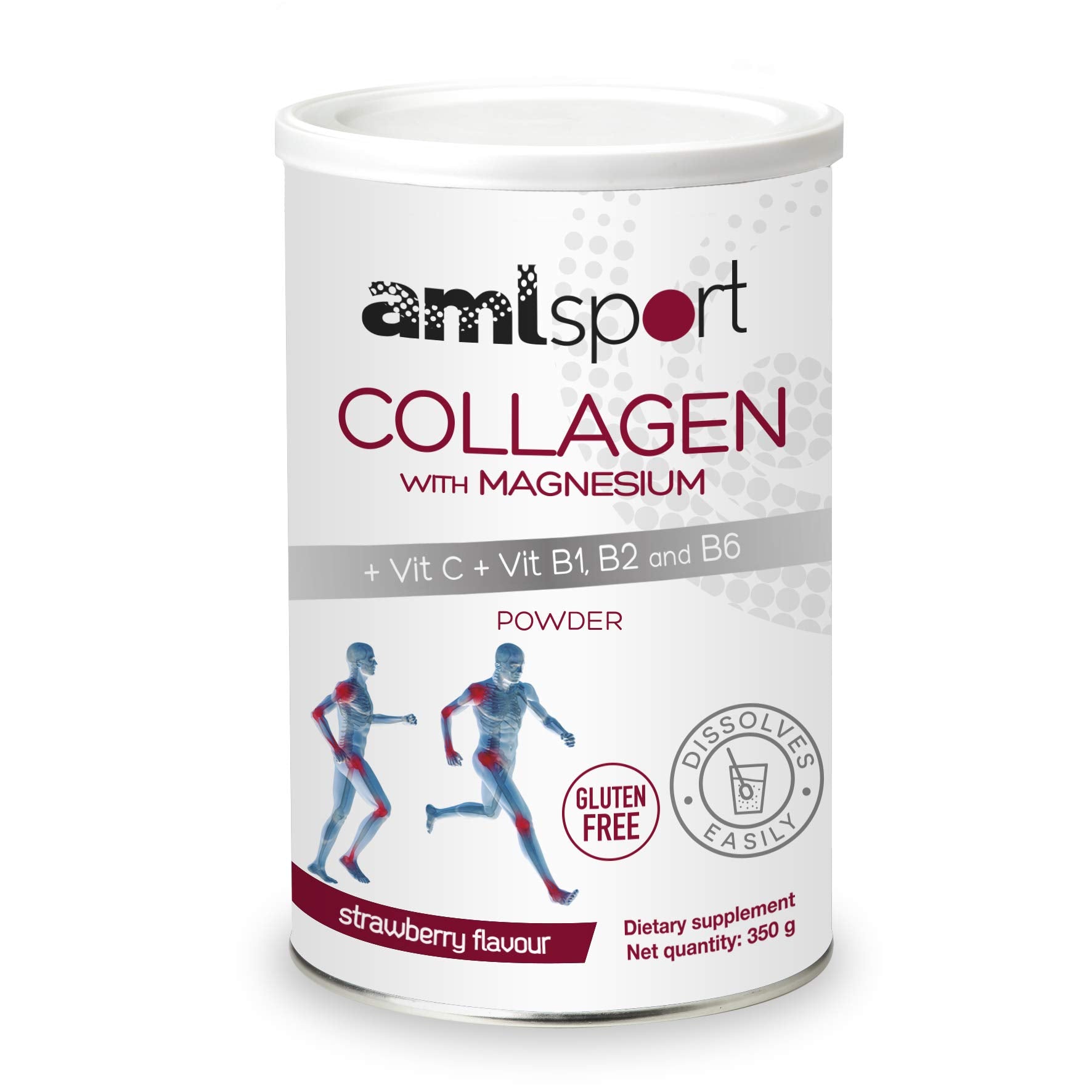 Ana María Lajusticia AML Sport collagen bottle supports daily wellness with strawberry flavor.