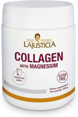 Ana María Lajusticia collagen magnesium powder 350g natural taste product pack shot, supporting joint health.