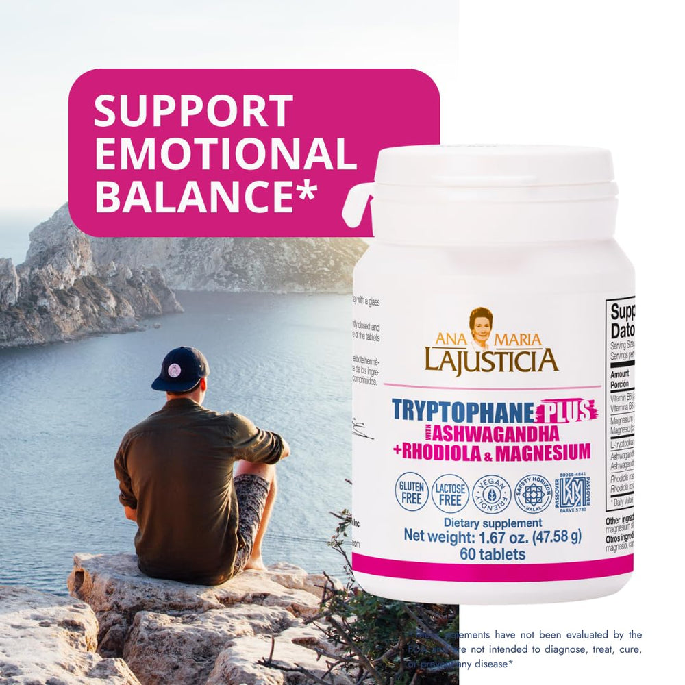 Closeup of Ana María Lajusticia capsules for convenient daily mood and energy support