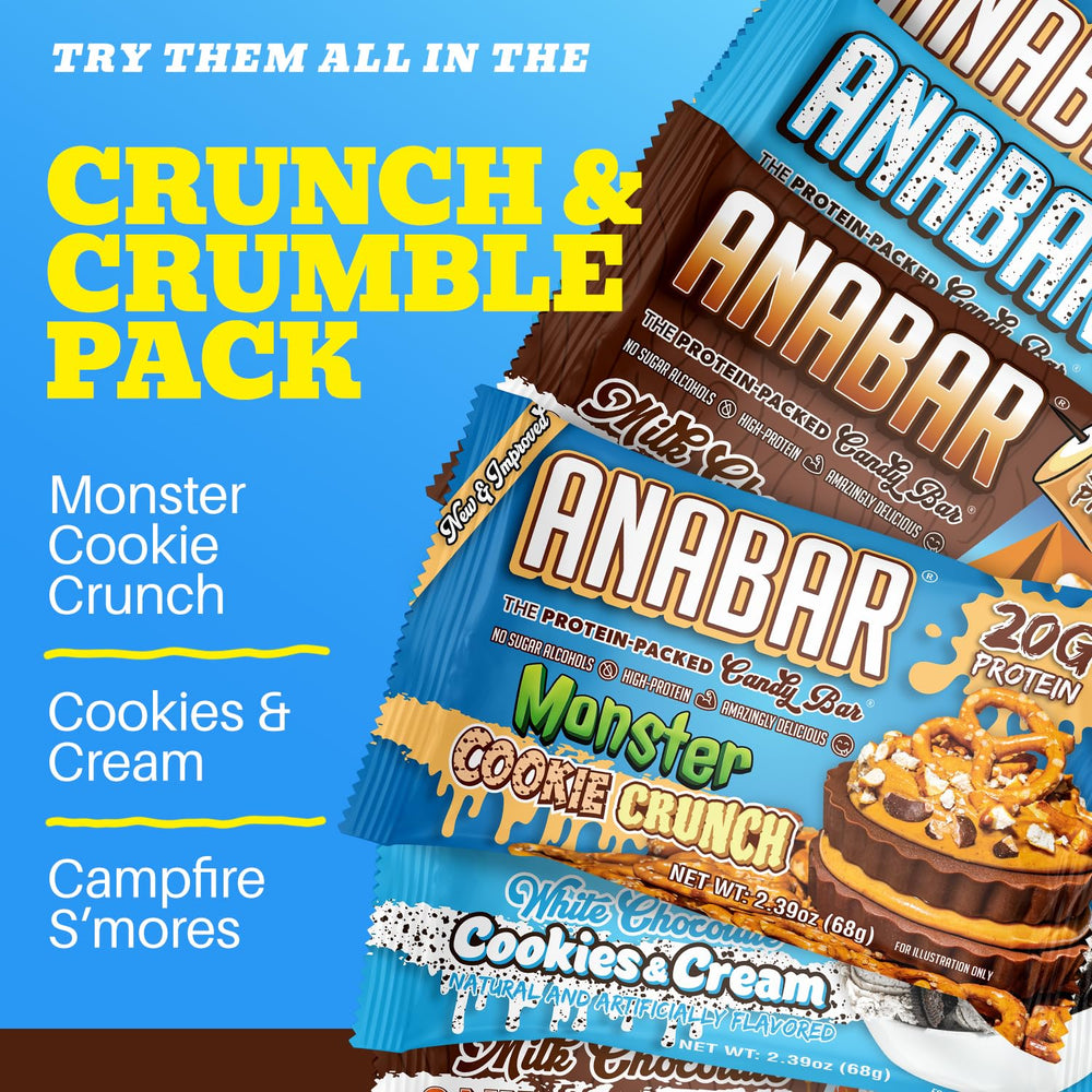 Anabar Monster Cookie Crunch bar with 20g protein and real chocolate coating.
