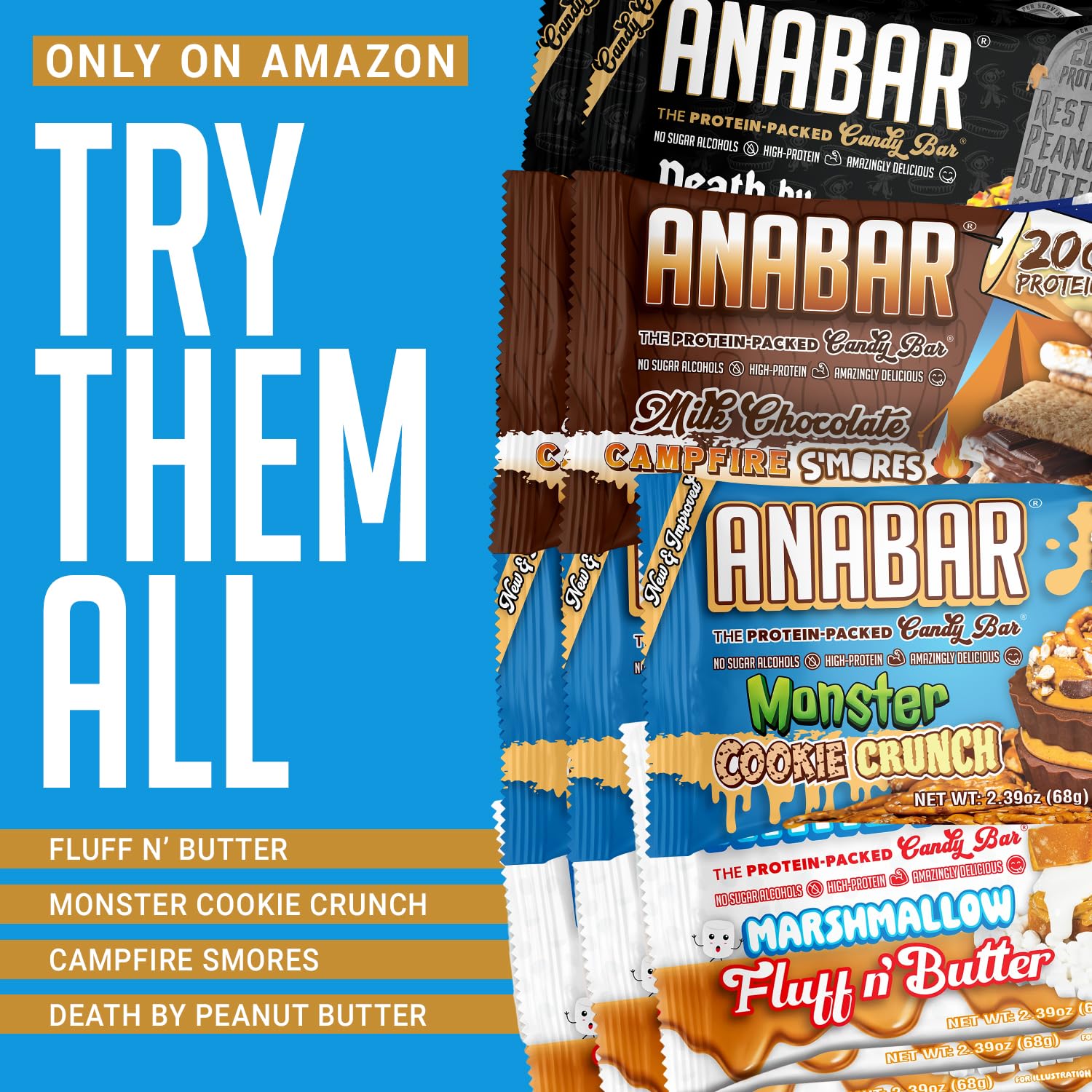 Anabar Smores-coated bar with rich chocolate flavor for an on-the-go treat.