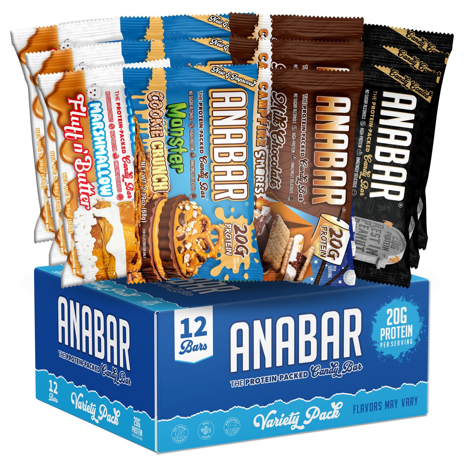 Anabar Protein Bar variety pack box for convenient high-protein snacking.