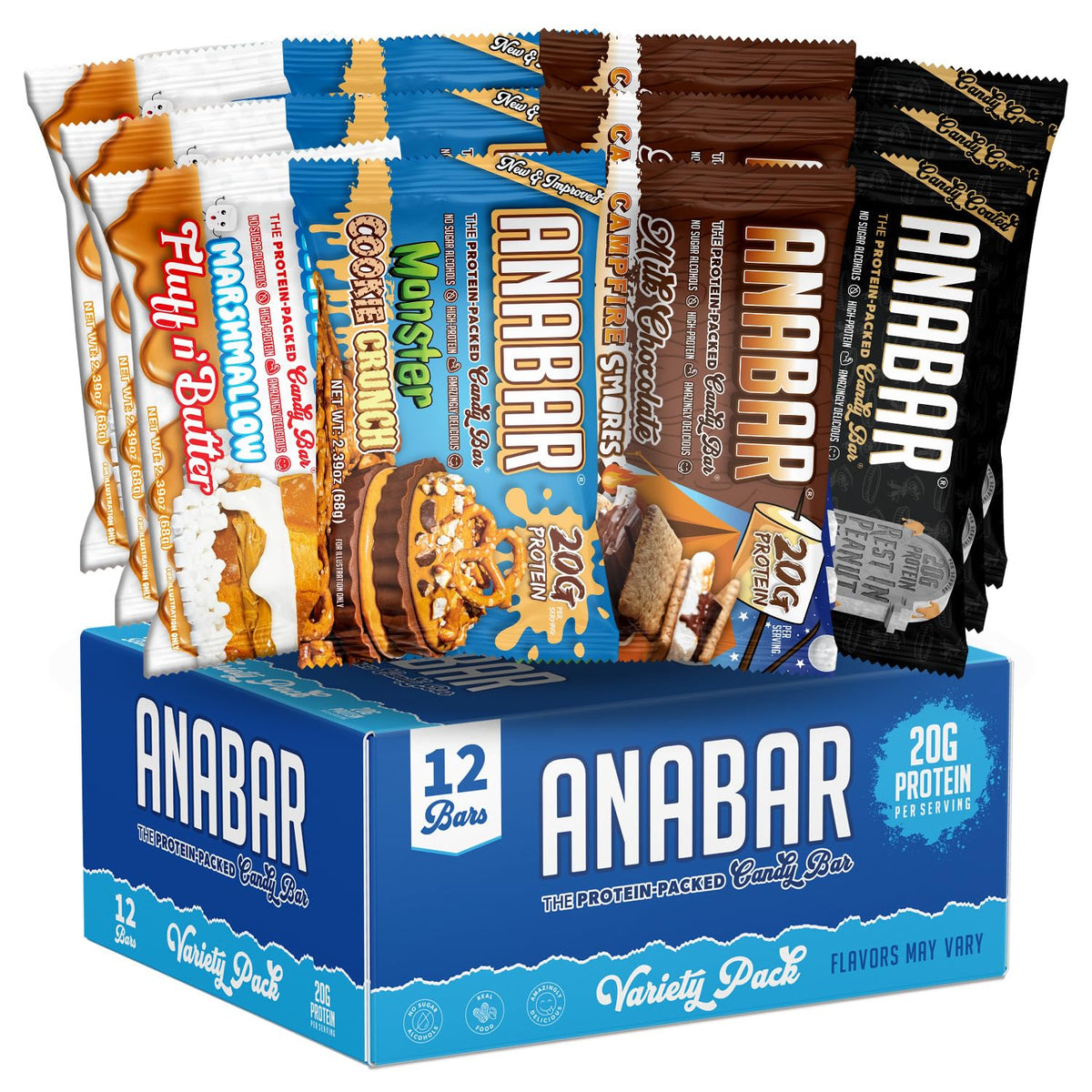 Anabar Protein Bar variety pack box for convenient high-protein snacking.
