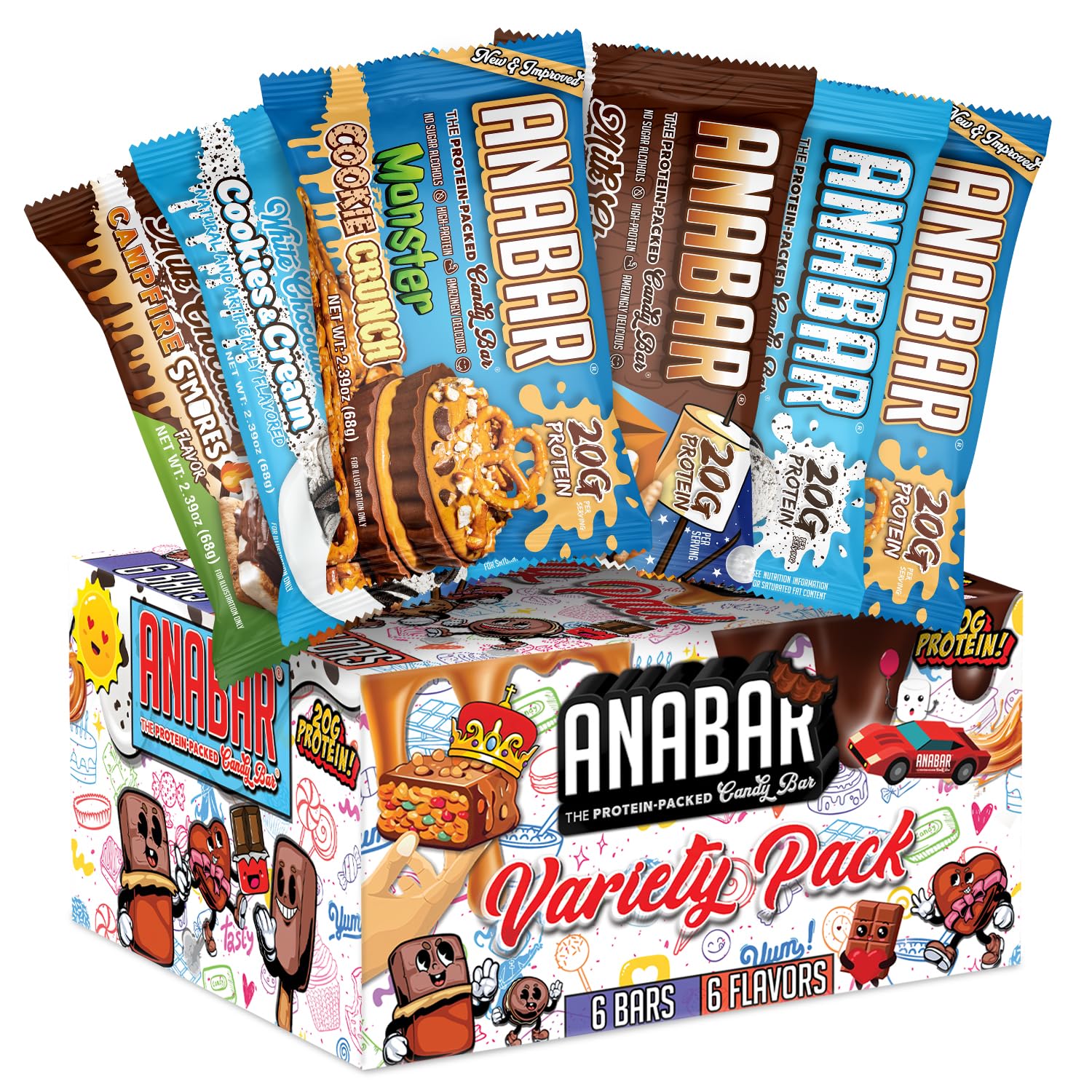 Anabar Sampler Pack: six-bars for convenient, high-protein snacking.