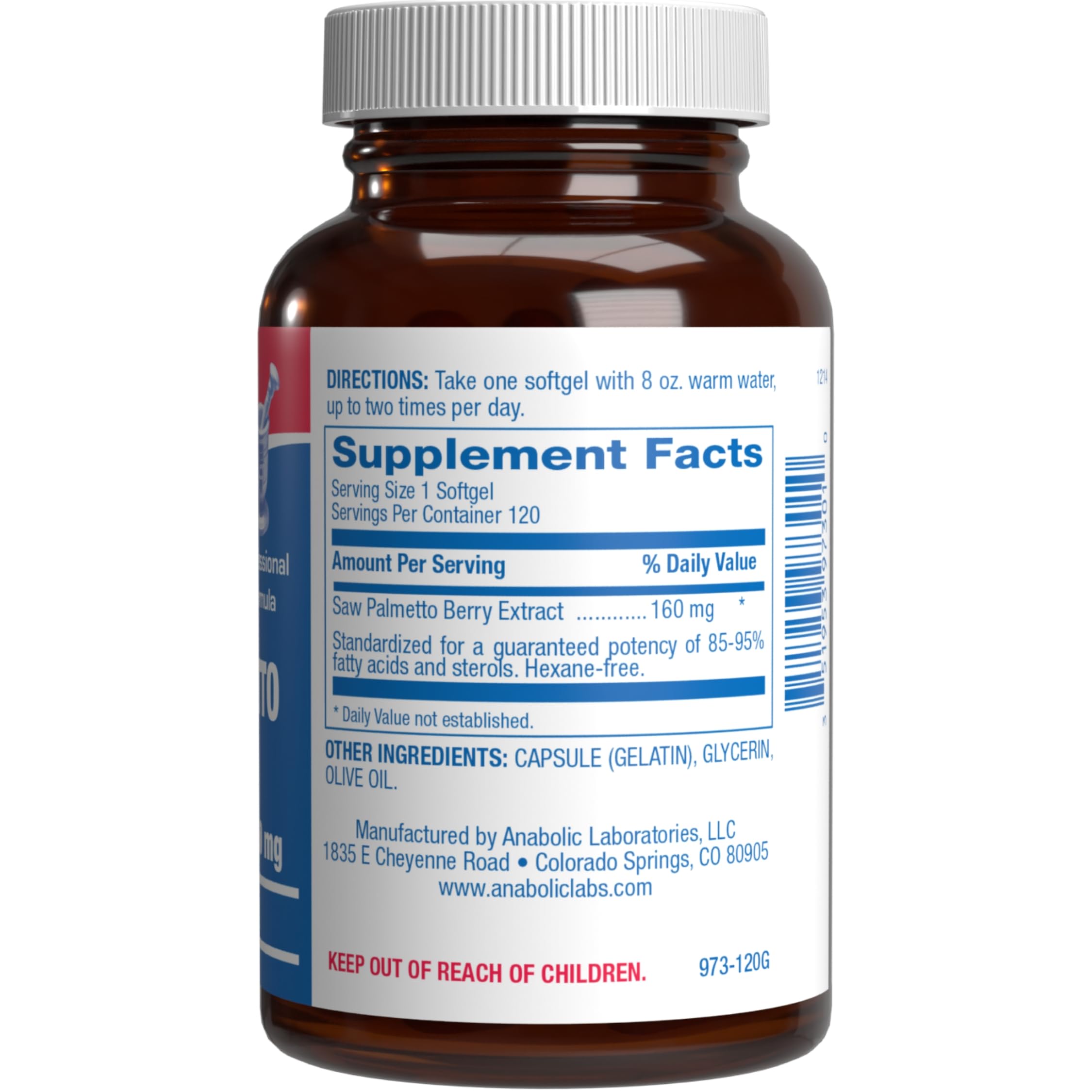 Anabolic Laboratories Saw Palmetto bottle pour for easy serving.