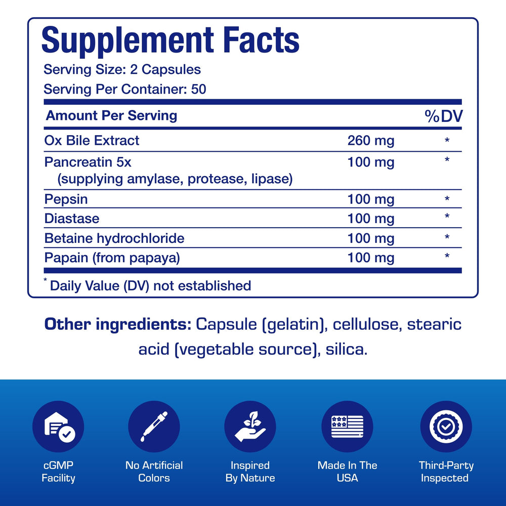 Anabolic Laboratories Multi Digestive Enzymes ingredient blend with ox bile and pancreatin